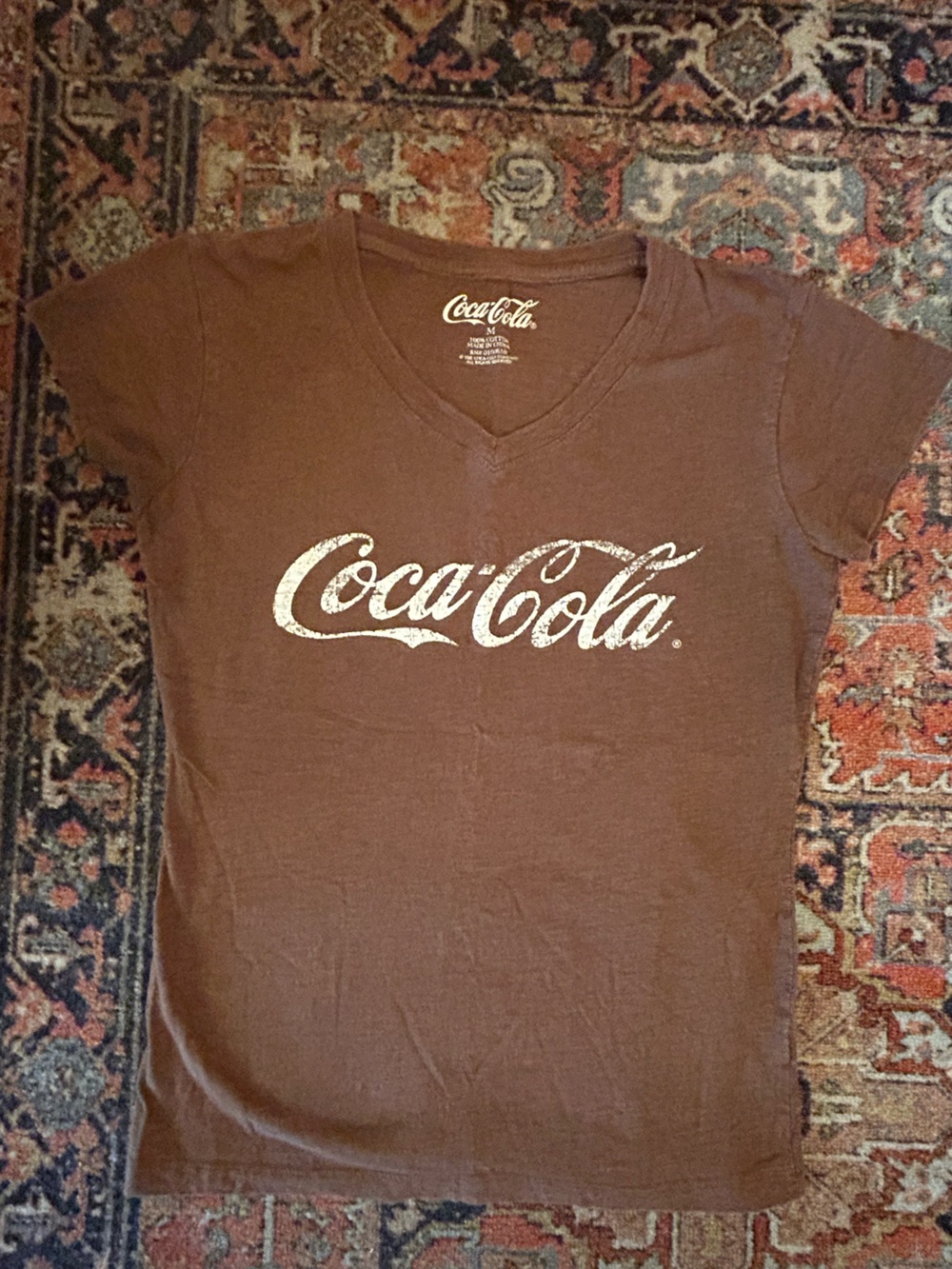 Coca Cola Brown V-neck Tee - Medium